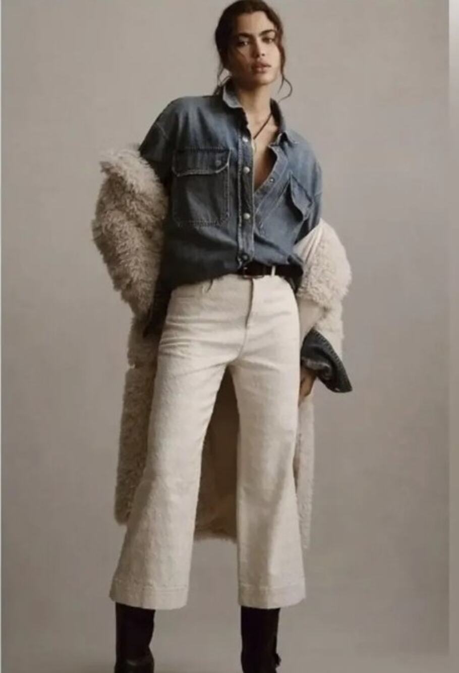 Pilcro The Skipper High-Rise Crop Wide Leg Houndstooth Jeans, Cream, Size 28